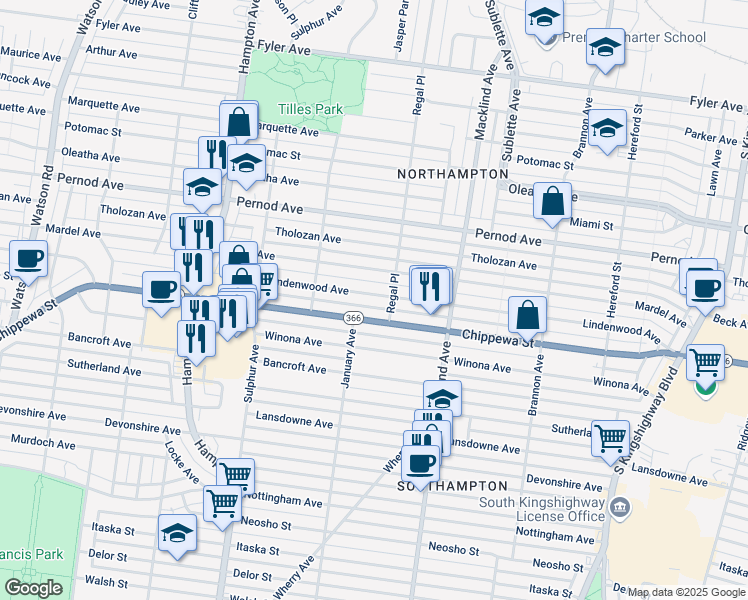 map of restaurants, bars, coffee shops, grocery stores, and more near 5520 Lindenwood Avenue in St. Louis