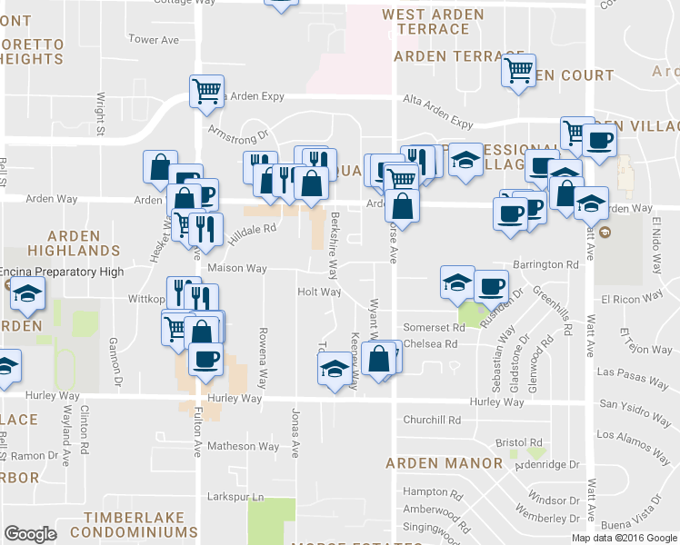 map of restaurants, bars, coffee shops, grocery stores, and more near 3000 Maison Way in Sacramento