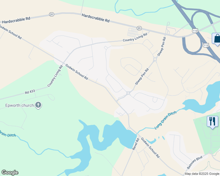 map of restaurants, bars, coffee shops, grocery stores, and more near 36063 Auburn Way in Millsboro