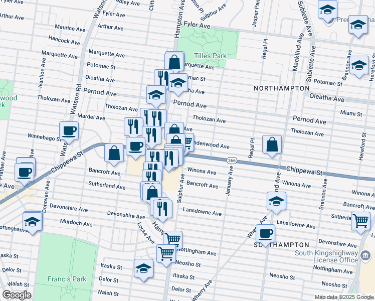 map of restaurants, bars, coffee shops, grocery stores, and more near 5743 Chippewa Street in St. Louis