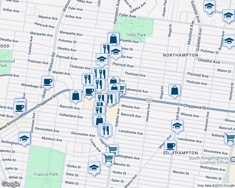 map of restaurants, bars, coffee shops, grocery stores, and more near 5743 Chippewa Street in St. Louis