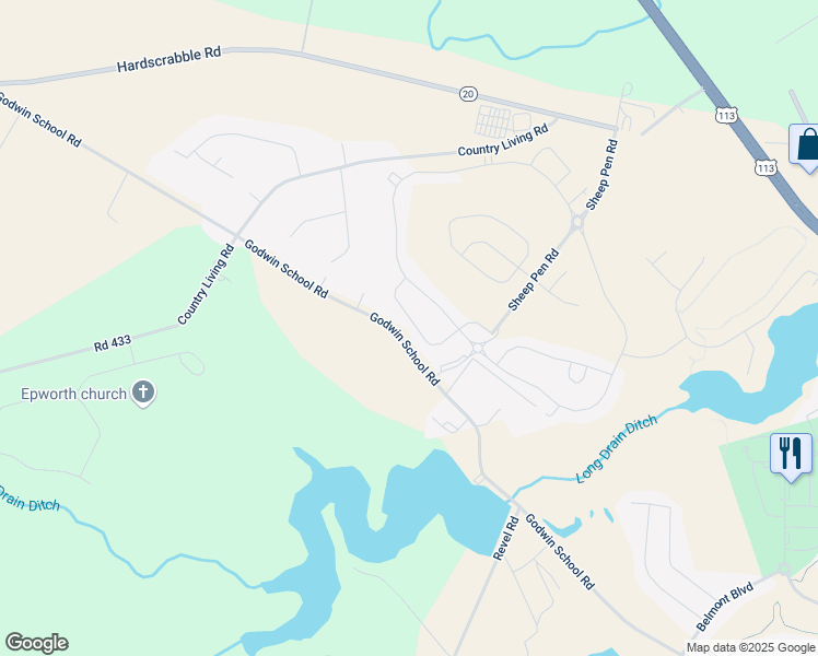 map of restaurants, bars, coffee shops, grocery stores, and more near 36063 Auburn Way in Millsboro