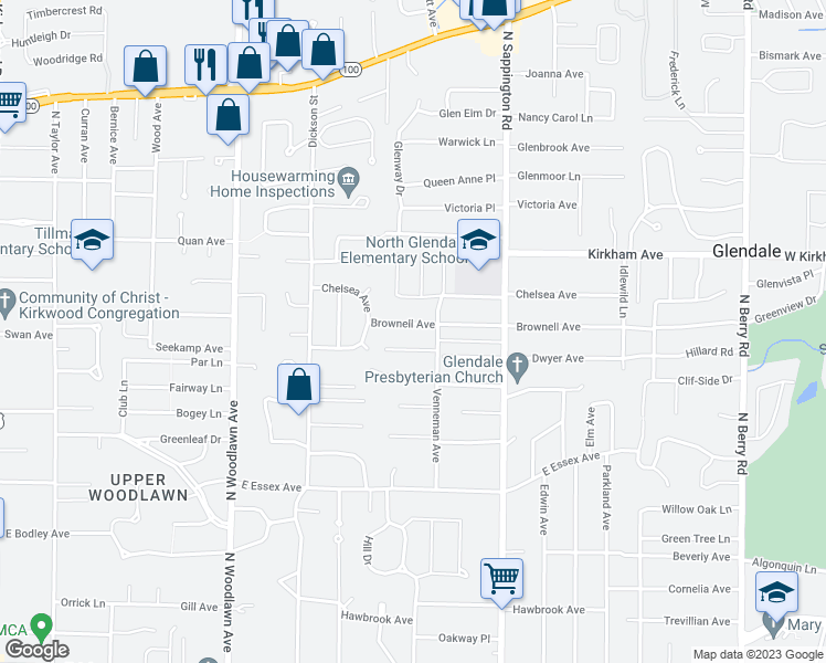 map of restaurants, bars, coffee shops, grocery stores, and more near 754 Brownell Avenue in St. Louis