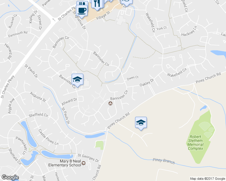 map of restaurants, bars, coffee shops, grocery stores, and more near 4372 Rock Court in Waldorf