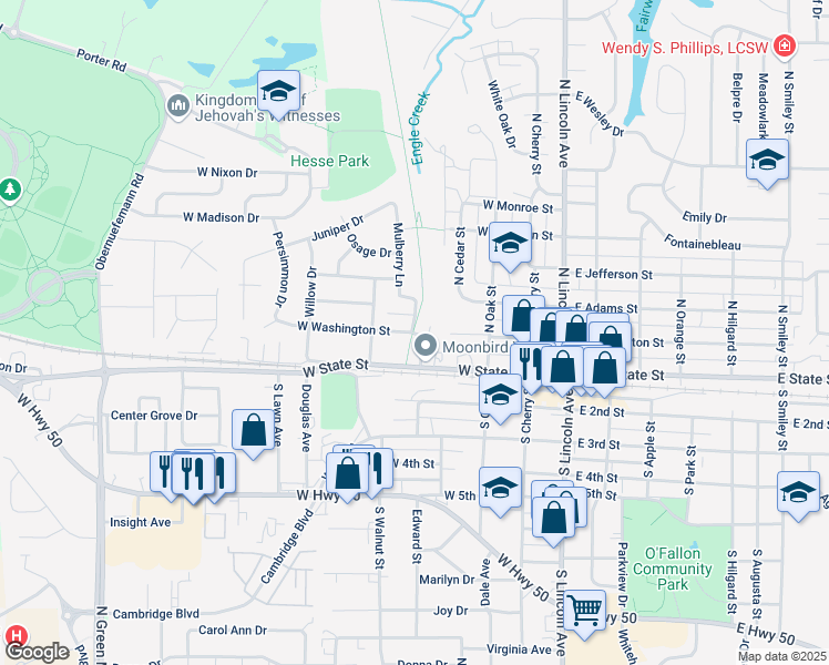 map of restaurants, bars, coffee shops, grocery stores, and more near 100 Charles Street in O'Fallon