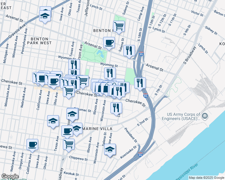 map of restaurants, bars, coffee shops, grocery stores, and more near 3334 Wisconsin Avenue in St. Louis