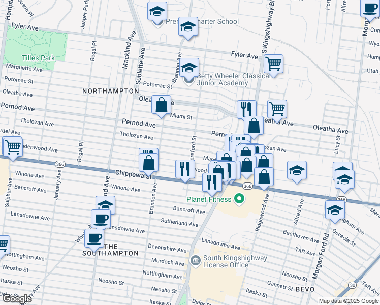 map of restaurants, bars, coffee shops, grocery stores, and more near 4997 Mardel Avenue in St. Louis