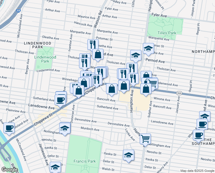 map of restaurants, bars, coffee shops, grocery stores, and more near 6424 Historic U.S. 66 in St. Louis