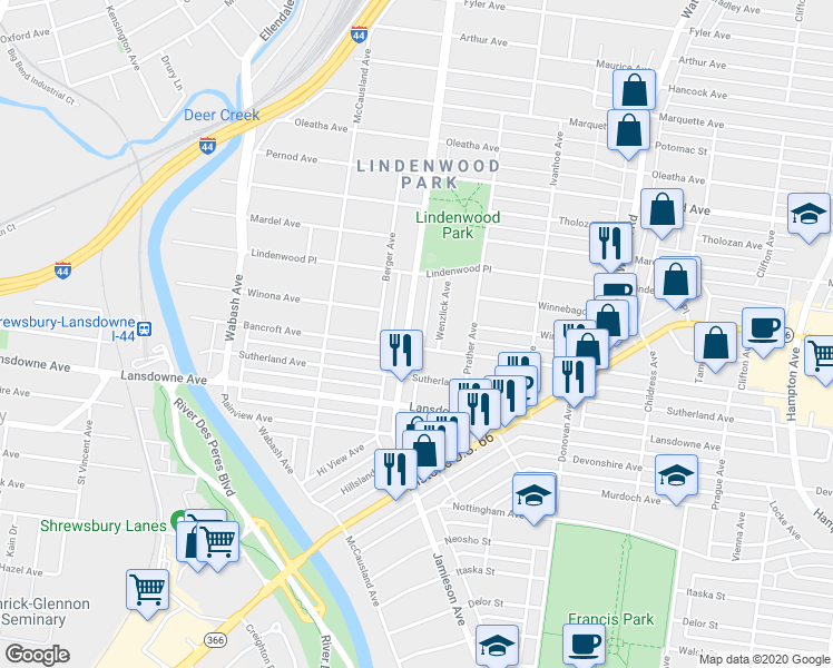 map of restaurants, bars, coffee shops, grocery stores, and more near 3958 Jamieson Avenue in St. Louis