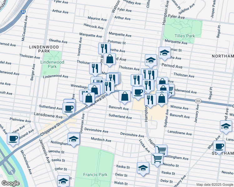 map of restaurants, bars, coffee shops, grocery stores, and more near 6424 Historic U.S. 66 in St. Louis
