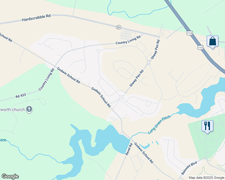 map of restaurants, bars, coffee shops, grocery stores, and more near 35049 Wright Way in Millsboro