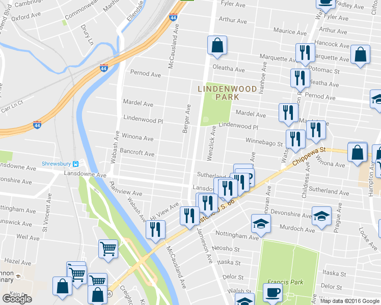 map of restaurants, bars, coffee shops, grocery stores, and more near 3958 Jamieson Avenue in St. Louis