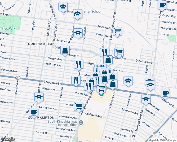 map of restaurants, bars, coffee shops, grocery stores, and more near 4962 Tholozan Avenue in St. Louis