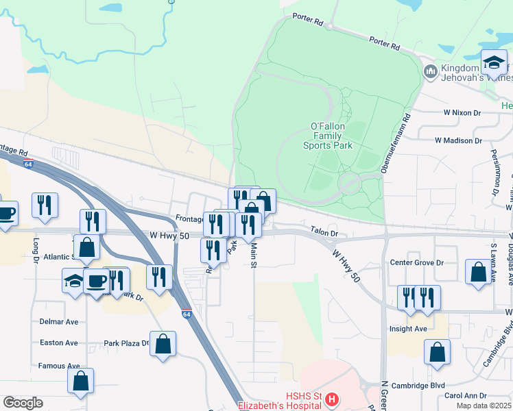 map of restaurants, bars, coffee shops, grocery stores, and more near 990 U.S. 50 in O'Fallon