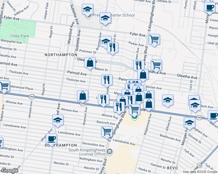 map of restaurants, bars, coffee shops, grocery stores, and more near 4997 Mardel Avenue in St. Louis
