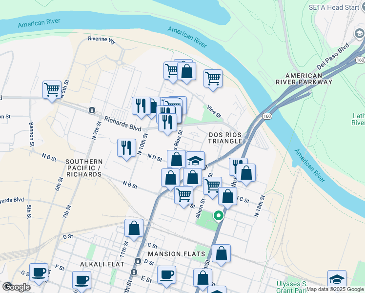 map of restaurants, bars, coffee shops, grocery stores, and more near 1211 Swallowtail Avenue in Sacramento