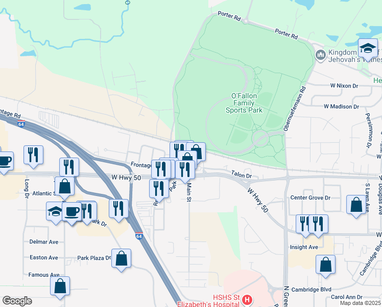 map of restaurants, bars, coffee shops, grocery stores, and more near 990 U.S. 50 in O'Fallon