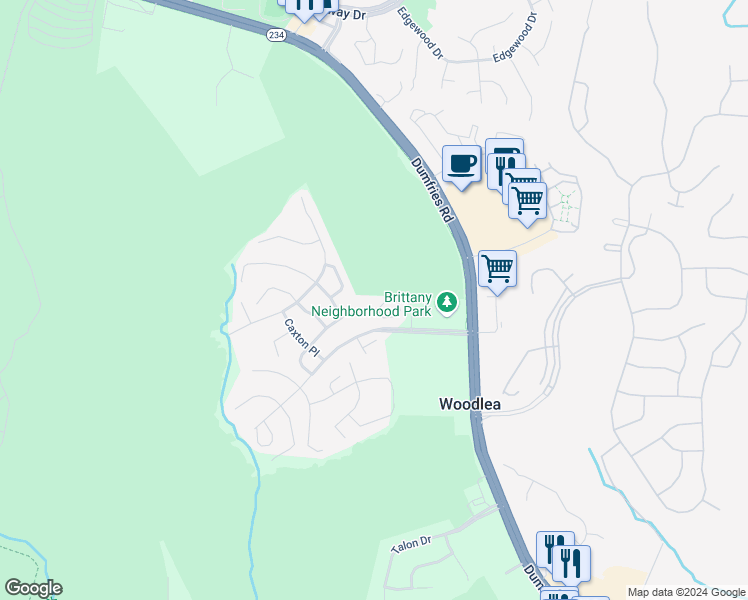 map of restaurants, bars, coffee shops, grocery stores, and more near 4306 Marhalt Place in Dumfries