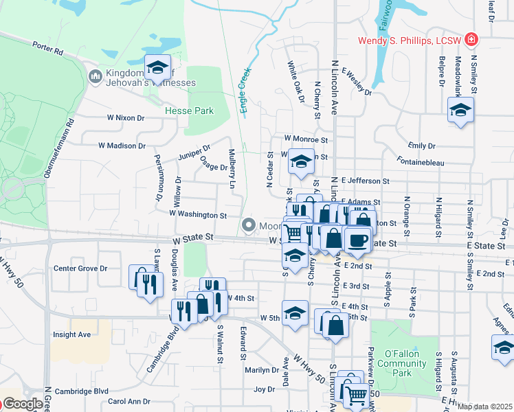 map of restaurants, bars, coffee shops, grocery stores, and more near 100 Charles Street in O'Fallon