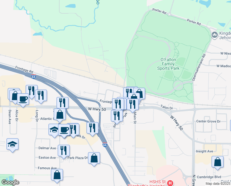 map of restaurants, bars, coffee shops, grocery stores, and more near 209 Renee Drive in O'Fallon