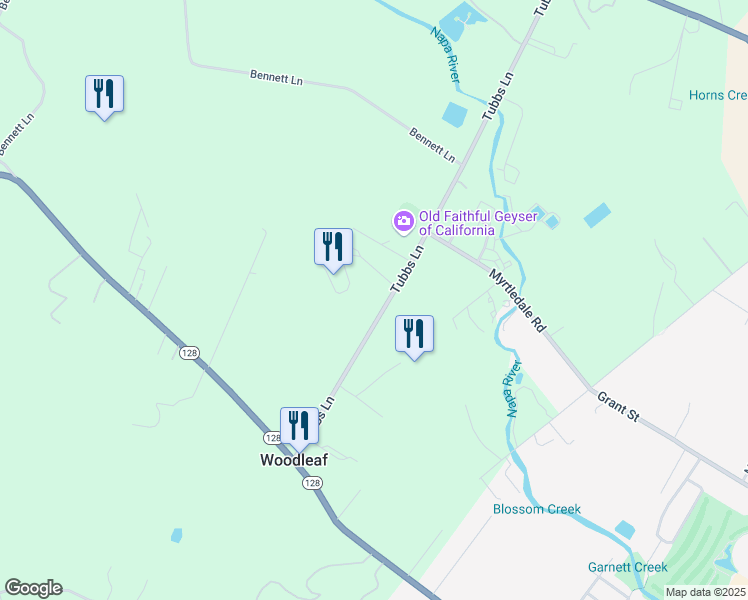 map of restaurants, bars, coffee shops, grocery stores, and more near 1239 Tubbs Lane in Calistoga