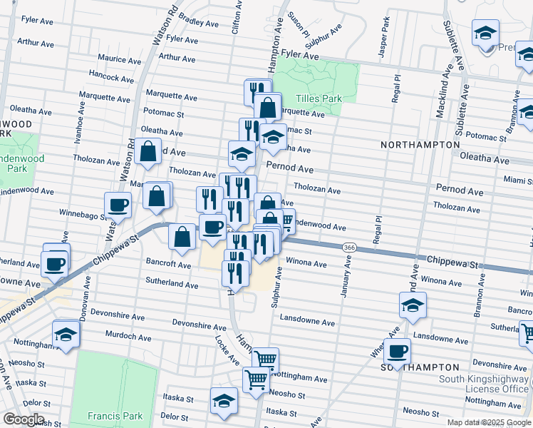 map of restaurants, bars, coffee shops, grocery stores, and more near 5831 Mardel Avenue in St. Louis
