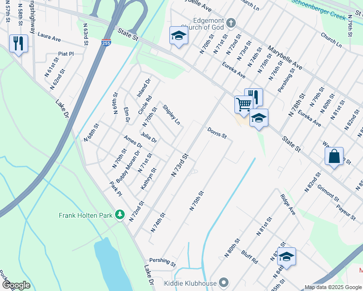 map of restaurants, bars, coffee shops, grocery stores, and more near 408 Kathryn Street in East St. Louis