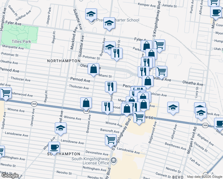 map of restaurants, bars, coffee shops, grocery stores, and more near 3540 Hereford Street in St. Louis