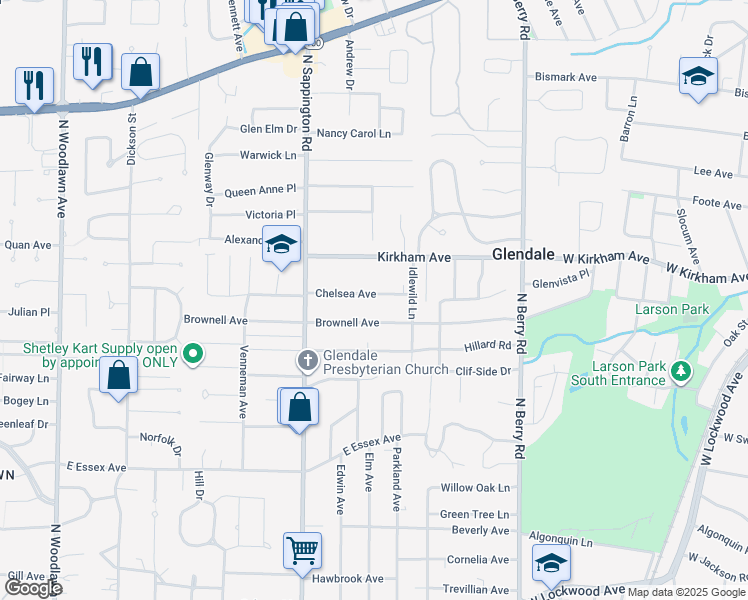 map of restaurants, bars, coffee shops, grocery stores, and more near 951 Chelsea Avenue in St. Louis