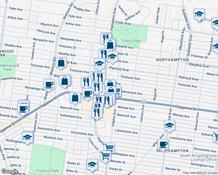 map of restaurants, bars, coffee shops, grocery stores, and more near 5819 Lindenwood Avenue in St. Louis