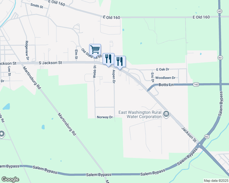 map of restaurants, bars, coffee shops, grocery stores, and more near 1002 Aspen Drive in Salem