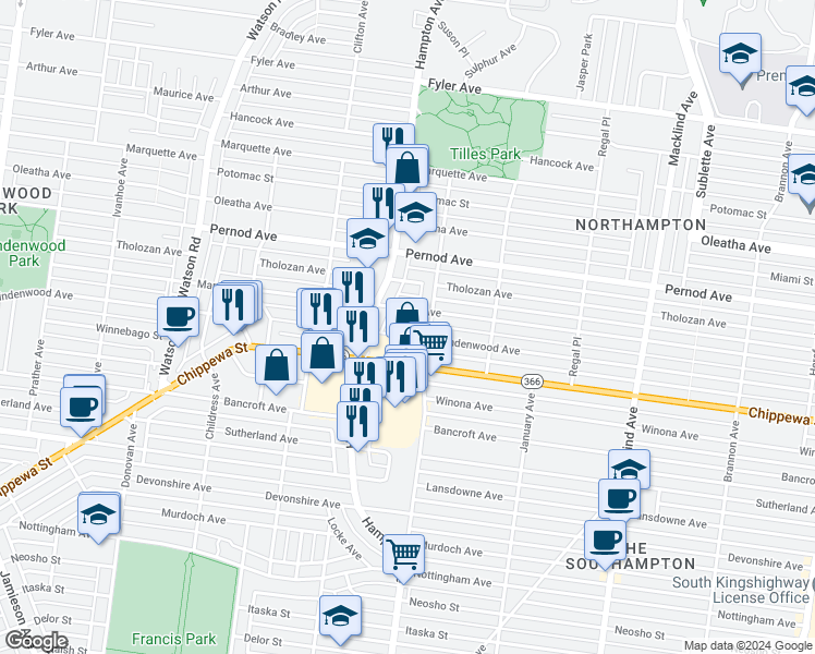 map of restaurants, bars, coffee shops, grocery stores, and more near 5831 Mardel Avenue in St. Louis