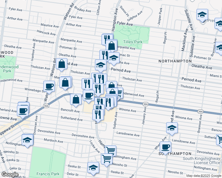map of restaurants, bars, coffee shops, grocery stores, and more near 5831 Mardel Avenue in St. Louis