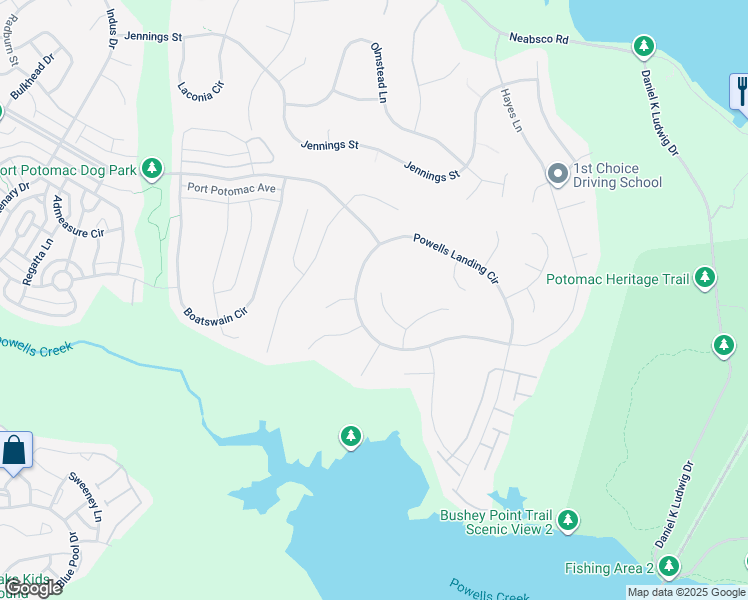 map of restaurants, bars, coffee shops, grocery stores, and more near 2025 Paisley Court in Woodbridge