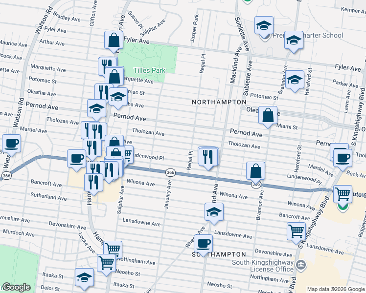 map of restaurants, bars, coffee shops, grocery stores, and more near 5628 Tholozan Avenue in St. Louis