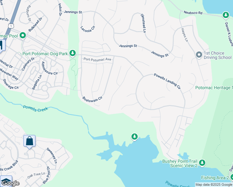 map of restaurants, bars, coffee shops, grocery stores, and more near 16461 Chattanooga Lane in Woodbridge