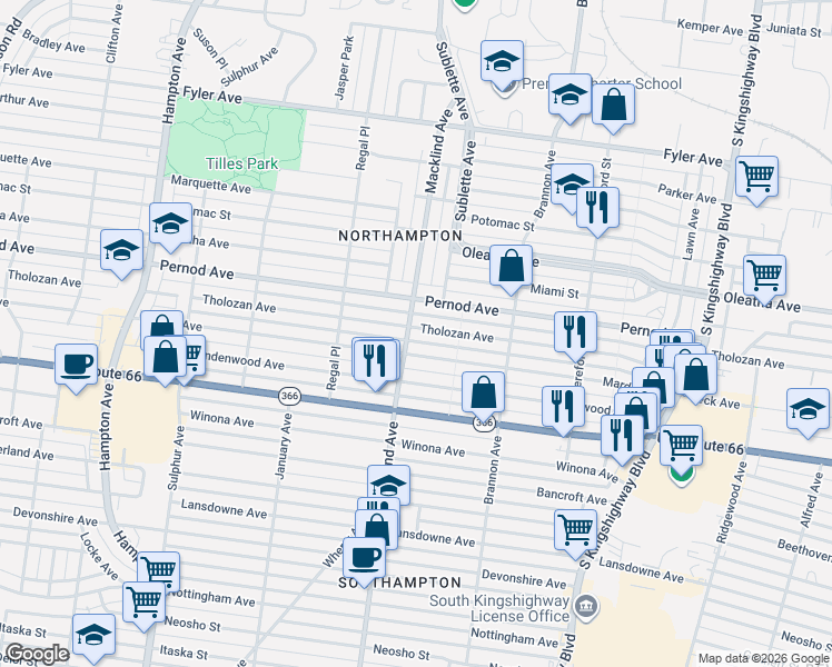 map of restaurants, bars, coffee shops, grocery stores, and more near 5337 Tholozan Avenue in St. Louis