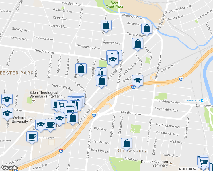 map of restaurants, bars, coffee shops, grocery stores, and more near 810 Dale Avenue in Webster Groves