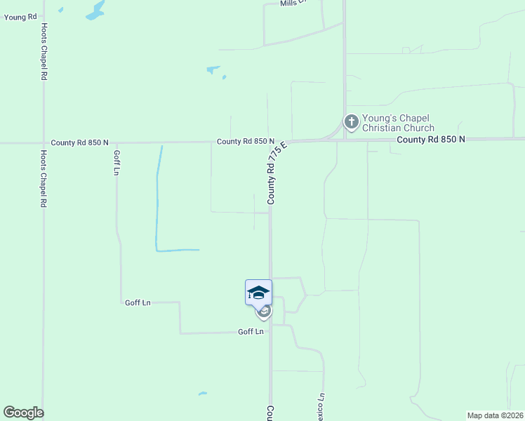 map of restaurants, bars, coffee shops, grocery stores, and more near 3293 County Road 775 East in Salem