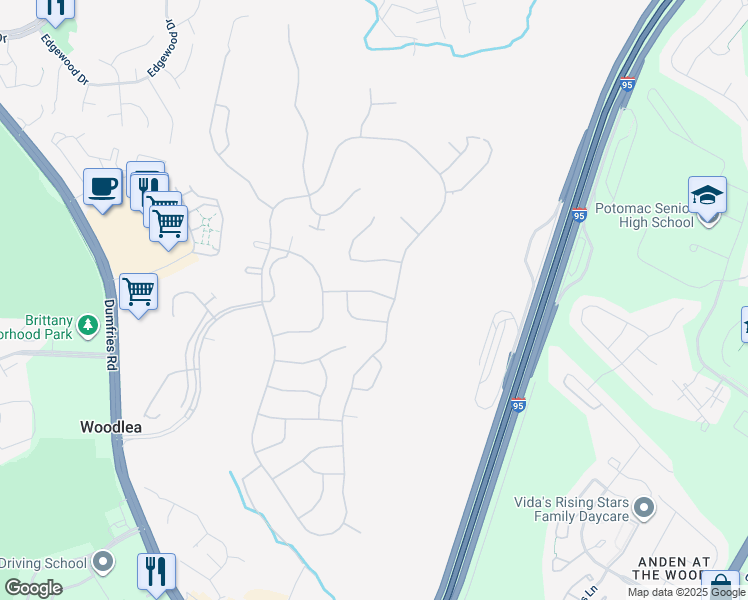 map of restaurants, bars, coffee shops, grocery stores, and more near 4038 Lunar Eclipse Drive in Dumfries