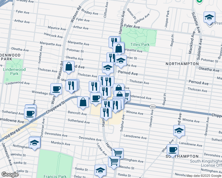 map of restaurants, bars, coffee shops, grocery stores, and more near 3801 Hampton Avenue in St. Louis