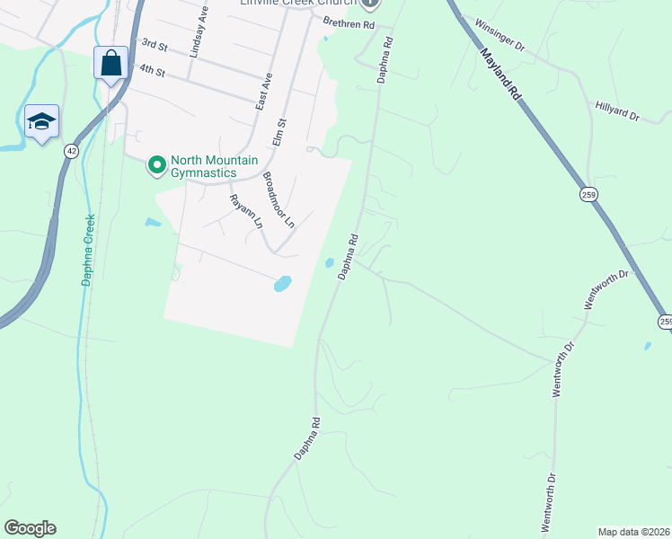 map of restaurants, bars, coffee shops, grocery stores, and more near 11559 Daphna Road in Broadway