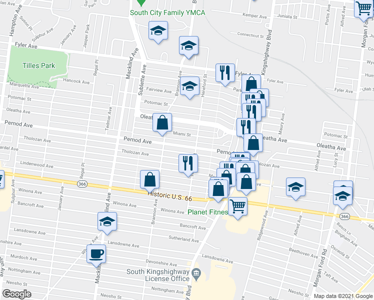 map of restaurants, bars, coffee shops, grocery stores, and more near 3540 Hereford Street in St. Louis