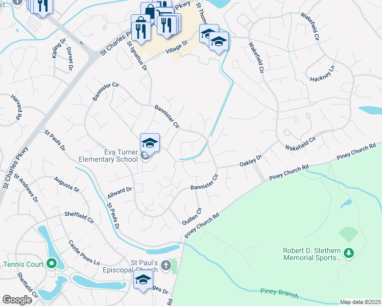 map of restaurants, bars, coffee shops, grocery stores, and more near 3561 Neale Court in Waldorf