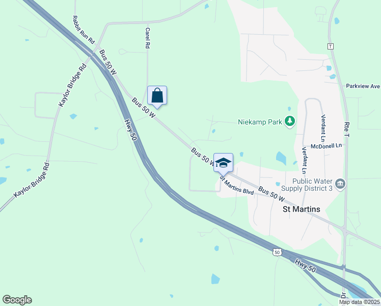 map of restaurants, bars, coffee shops, grocery stores, and more near 102 Churchview Drive in Jefferson City