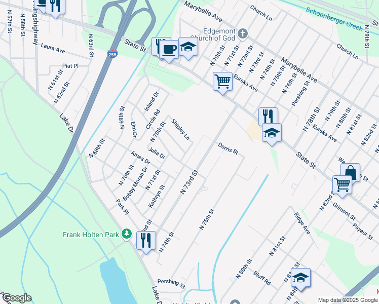 map of restaurants, bars, coffee shops, grocery stores, and more near 408 Kathryn Street in East St. Louis