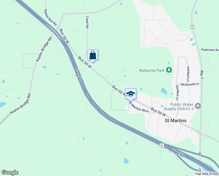 map of restaurants, bars, coffee shops, grocery stores, and more near 102 Churchview Drive in Jefferson City