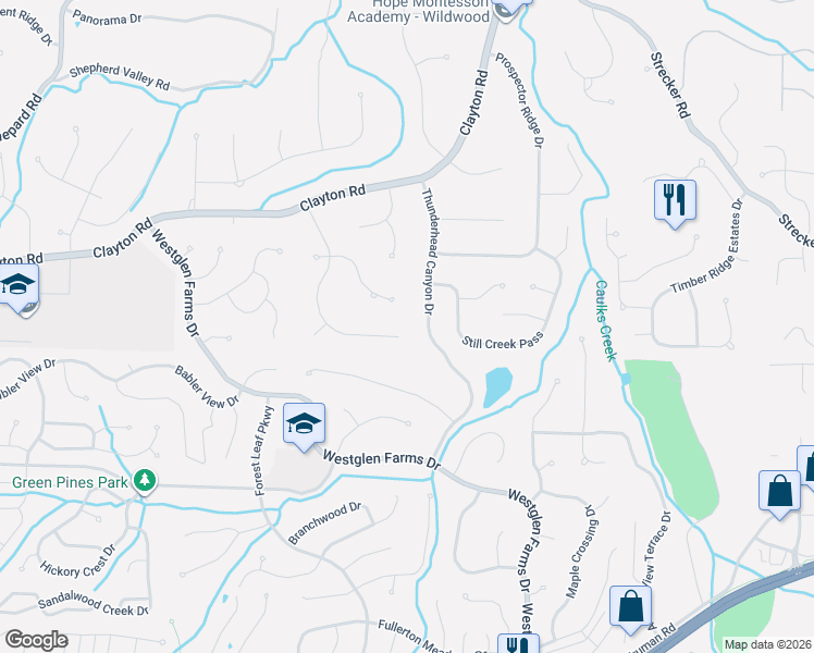 map of restaurants, bars, coffee shops, grocery stores, and more near 404 Gunnison Gorge Drive in Ballwin