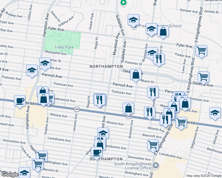 map of restaurants, bars, coffee shops, grocery stores, and more near 5337 Tholozan Avenue in St. Louis