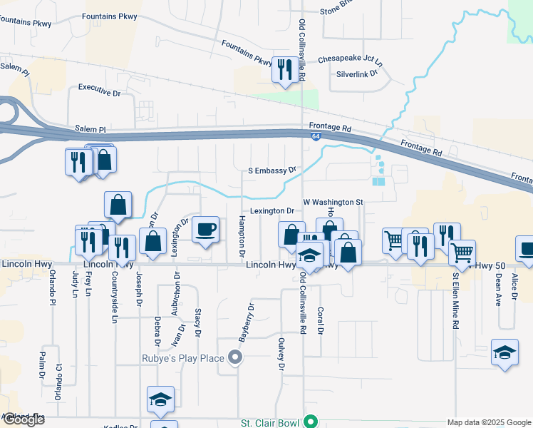 map of restaurants, bars, coffee shops, grocery stores, and more near 42 Crossroad Dr in Fairview Heights
